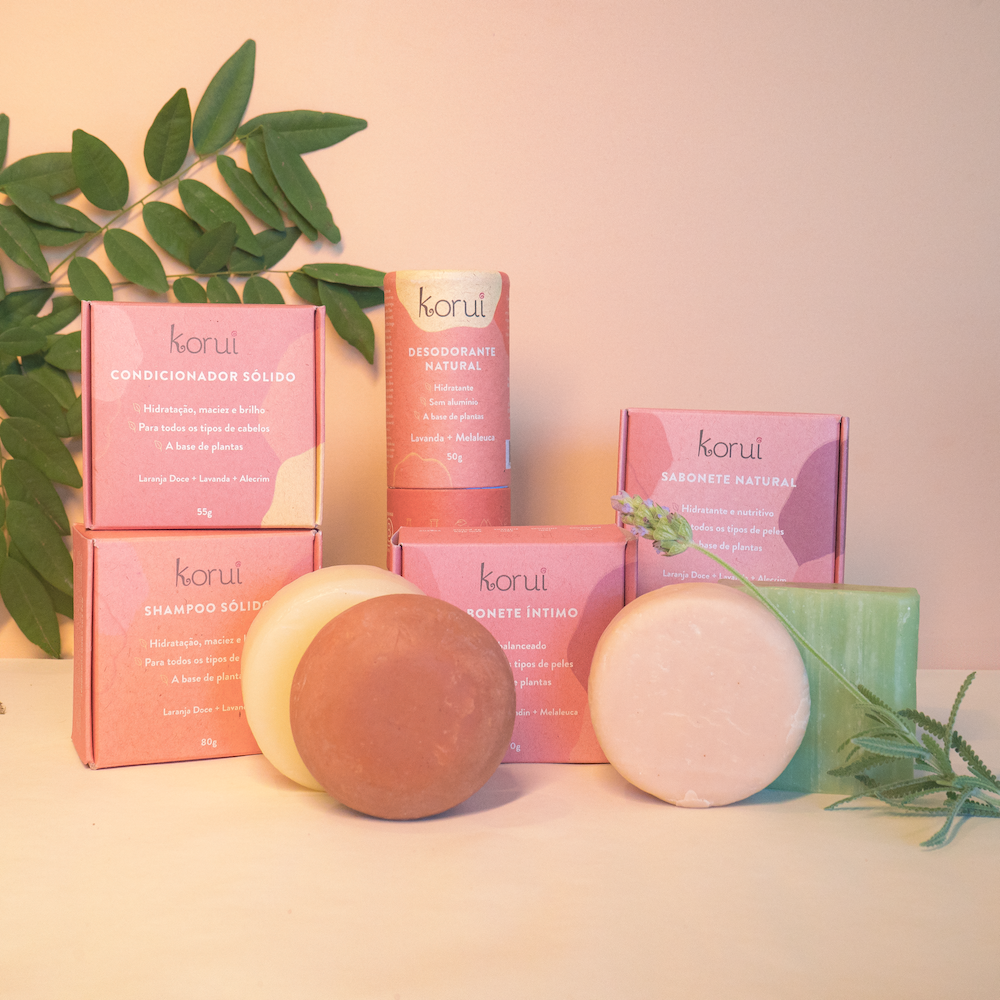 Kit higiene sem plástico (sabonete + shampoo + condicionador + desodorante + sabonete íntimo sólido em barra)