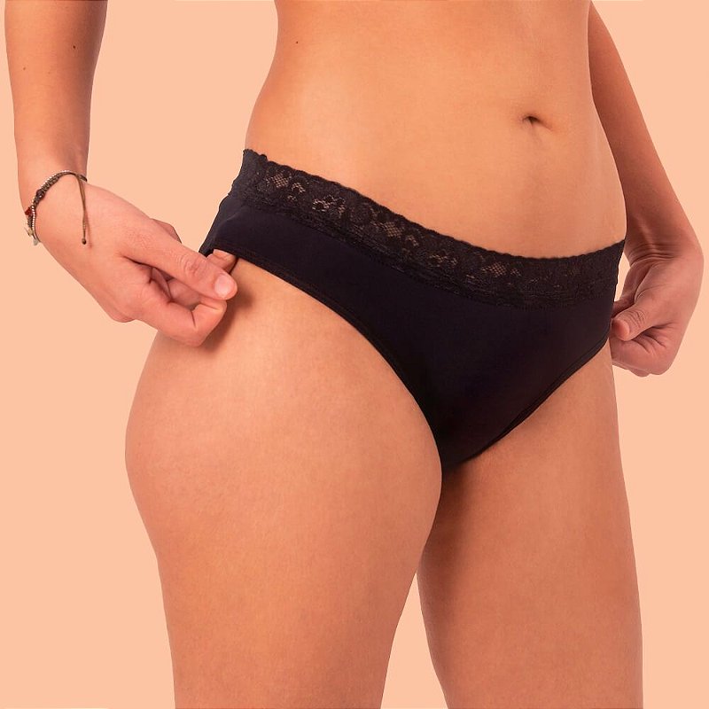 Calcinha Absorvente Renda - Preta