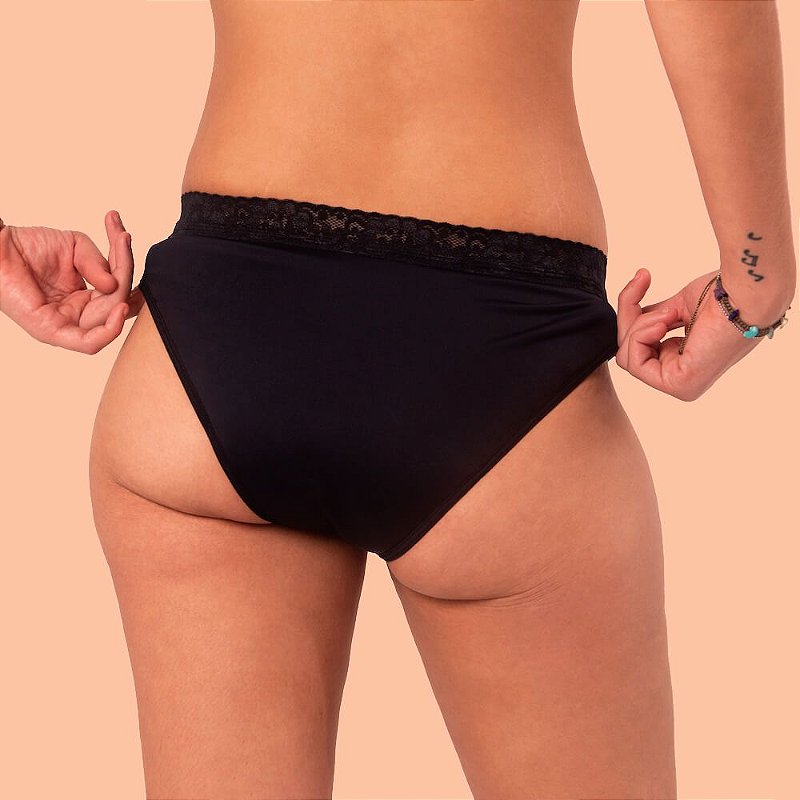 Calcinha Absorvente Renda - Preta
