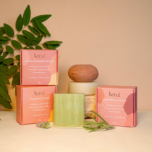 Kit sabonete + shampoo + condicionador sólido em barra