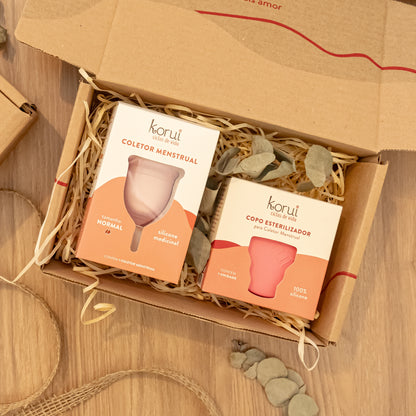 Kit Presente Coletor Menstrual + Copo Esterilizador + Linda Embalagem de Presente