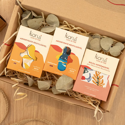 Kit Presente 2 Absorventes Reutilizáveis + Bolsinha + Linda Embalagem de Presente