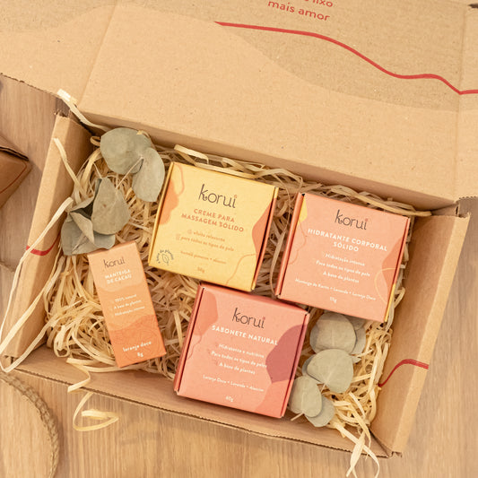 Kit Presente Creme de Massagem + Hidratante Corporal + Sabonete Natural + Manteiga de Cacau Balm Labial + Linda Embalagem de Presente
