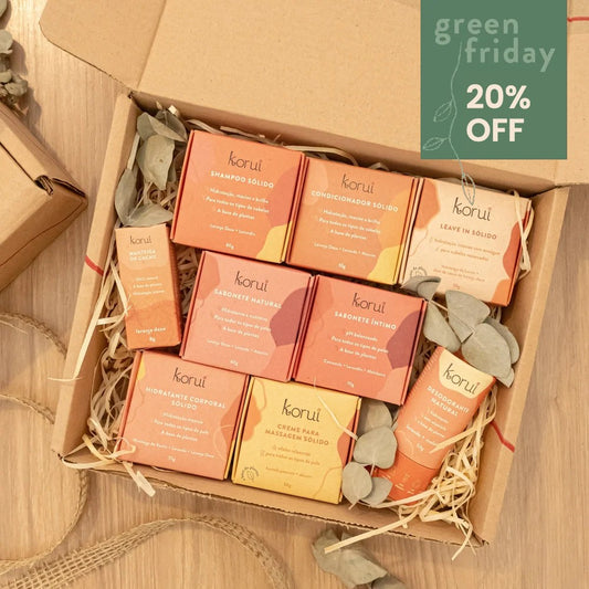 Kit Presente Shampoo + Condicionador + Leave-in + Sabonete Natural + Manteiga de Cacau + Sabonete Íntimo + Hidratante Corporal + Creme de Massagem + Desodorante Korui