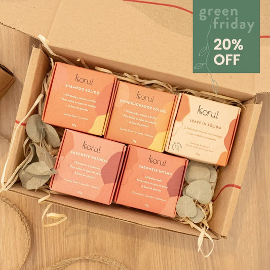 Kit Presente Shampoo + Condicionador + Leave-in + Sabonete Natural + Sabonete Íntimo + Linda Embalagem de Presente Korui